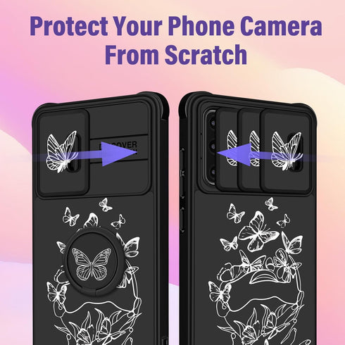(2in1 for Samsung Galaxy S20 FE Case for Women Cute Girls Cover Butterfly Girly Pretty Kawaii White Butterfly Design with Camera Cover and Ring St...
