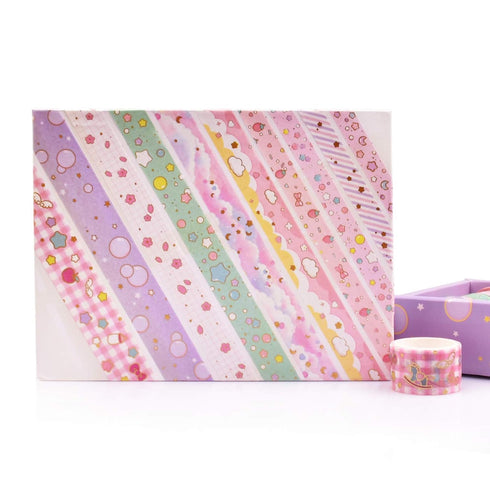 10Rolls Washi Tape Set, Cute Gold Foil Geometric Pattern Decorative Masking Tape Sets for Craft,Kids,Scrapbook,DIY,Gift Wrapping...