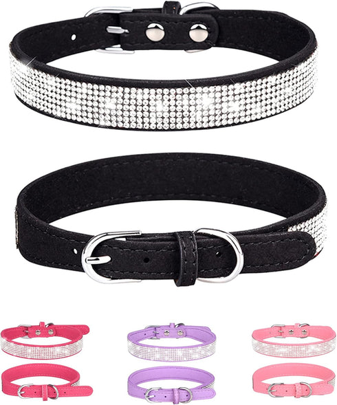 Dog Collar for Medium Dogs, Adjustable Leather Suede Bling Dog Collars?Black Dog Collar Cat Collar, Rhinestone Dog Collar (M, Black)...