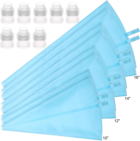 16 Pcs Reusable Pastry Piping Bags Silicone Icing Bags with 8 Coupler for Icing Frosting Decorate Cake, (10,12,14,16 inch)...