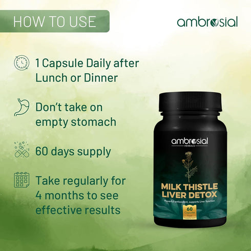 AMBROSIAL Milk Thistle Liver Detox with Dandelion Root & Other Natural Herbs | High Strength Herbal Antioxidant | Liver Cleanse & Detox Supplement...
