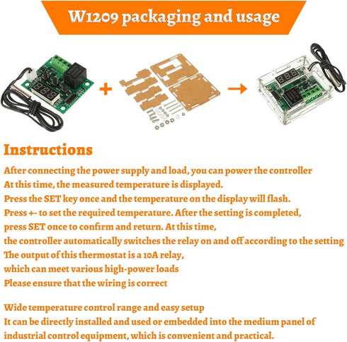 W1209 12V DC Digital Temperature Controller Board Micro Digital Thermostat -50-110°C Electronic Temperature Temp Control Module Switch with Waterp...