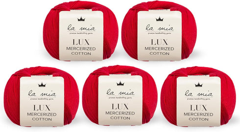 5 Ball (Pack) La Mia Lux Mercerized Cotton, Total 8.8 Oz. 100% Cotton, Each 1.76 Oz (50g) / 150 Yrds (164 m), 2 :Fine-Sport Red - 19...