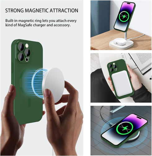 Magnetic case for iPhone 14 Pro Max Phone Case for Women, Matte Luxury Soft Metallic Luster Design with Camera Lens Protector, Compatible with Mag...