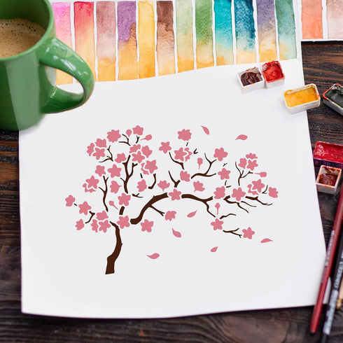 FINGERINSPIRE Cherry Blossom Tree Stencil 11.7x8.3 inch Flower Cherry Painting Stencils Plastic Reusable Tree Branches Cherry Floral Stencils Draw...