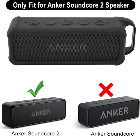 TXEsign Silicone Case Compatible with Anker Soundcore 2 Portable Bluetooth Speaker, Protective Travel Case Cover with Handle and Carabiner for Ank...