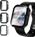 3 Pack Waterproof Case for Apple Watch Series 9 8 7 45mm, Straight Edge Hard PC Cover with Tempered Glass Screen Protector, Protective Bumper for ...
