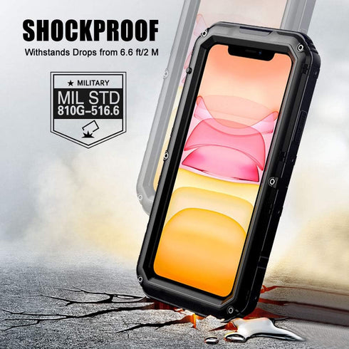 Mitywah Waterproof Case for iPhone 11, Heavy Duty Durable Metal Full Body Protective Case Built-in Screen Protection Waterproof Shockproof Dustpro...