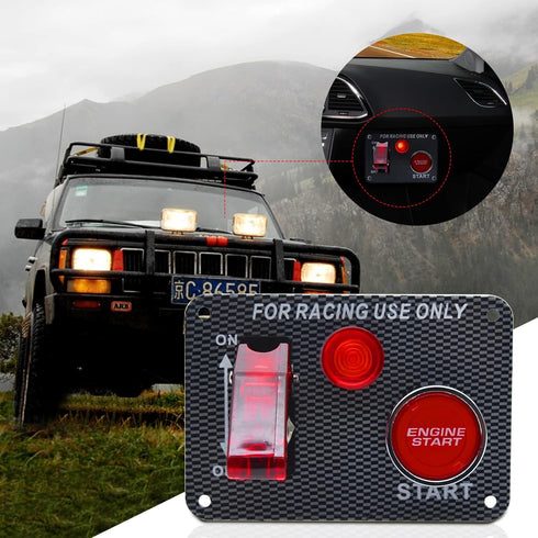 12V Ignition Switch Panel, Race Car Ignition Switches with Push Button Engine Starter Switch Panel, Racing Switch Panel Carbon Fiber LED Ignition ...