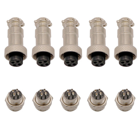 Aviation Connector Plug, 5 Pcs GX12 4 Pin Thread Female Socket Panel Metal Aviation Wire Connector 5A&5 Pcs GX12 4 Pin Male Socket Panel Metal Avi...