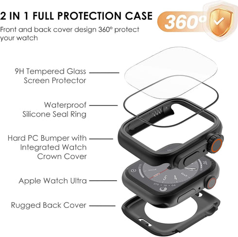 WINGLE 2 in 1 Waterproof case for Apple Watch Screen Protector 44mm Series 6 5 4 SE?Looks Like Apple Watch Ultra?, 2 Pack iWatch Face Cover + Back...