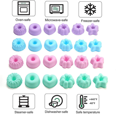 To encounter 24Pack Silicone Molds, Nonstick 3 inches Donut Mold, Silicone Baking Cups, Donut Pan, Muffin, Jello, Bagel Pan, Oven- Microwave- Dish...