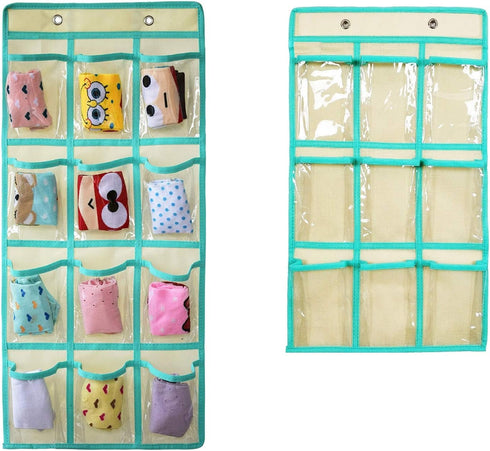 NIMES Hanging Closet Underwear Sock Jewelry Storage Over The Door Classroom Cell Phone Calculator Organizer Clear Pockets (BEIGE-12 & 9 POCKETS PA...