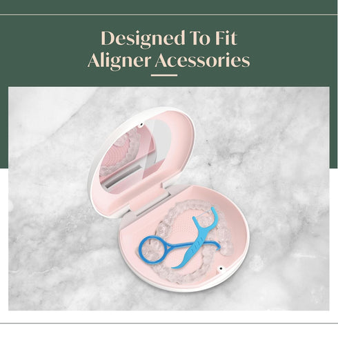 Aligner/Retainer Case with Built-In Mirror & Magnetic Lock - Premium Silicone-Lined Case Holder with Vent Holes for Aligners, Retainers, Mouth Gua...