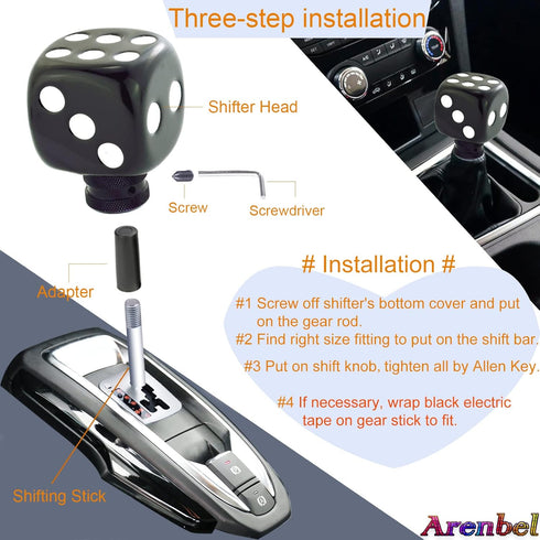 Arenbel Dice Style Gear Lever Stick Shifter Knob Car Shift Head Grip Speed Handle Replacement Fit Regular Manual Auto Transmissions, Black White...