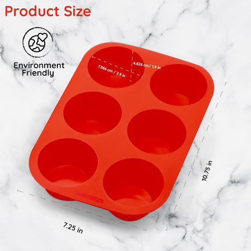 Silicone Texas Muffin Pan 6-Cups, Jumbo Muffin Pan Set of 2, BPA-Free Non-Stick Cupcake Maker, 10.75L x 7.5W for Baking...