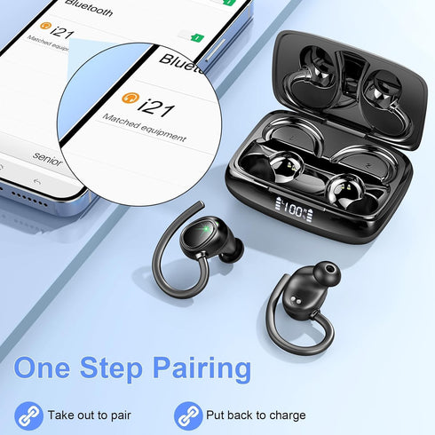 Wireless Earbud Sport, Wireless Headphones Bluetooth 5.3 Over Ear IP7 Waterproof, In Ear Wireless Earphones Sports with Dual LED Display, Bass Ove...