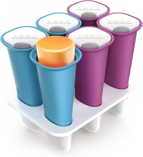 Zoku Summer Pops, 6 Squeezable Silicone Molds with Reusable Spill-resistant Lids and Tray, BPA-free...