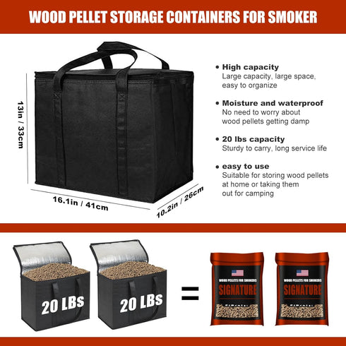 2 Pack Smoker Pellets Storage Bags - as Smoker Accessories, Wood Pellet Storage Containers with Base Plate, Each Can be Stored 20 LBs Pellets for ...