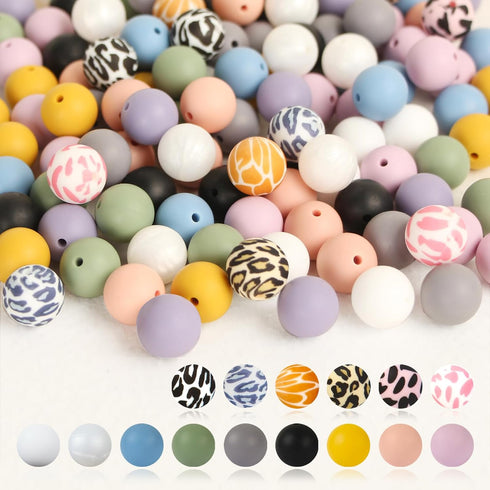 ZIFTY Silicone Beads, 180Pcs 15mm Round, 15 Styles Loose Rubber Pop Beads for Keychain Making, Jewelry, Art, Crafts, DIY (Leopard)...