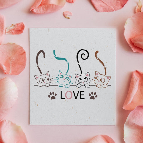 FINGERINSPIRE Cat Stencils 11.7x8.3 inch Love Cat Pattern Stencil Reusable Cat Stencil Cat Paw StencilsCat Theme Painting Template Pet Friend Anim...