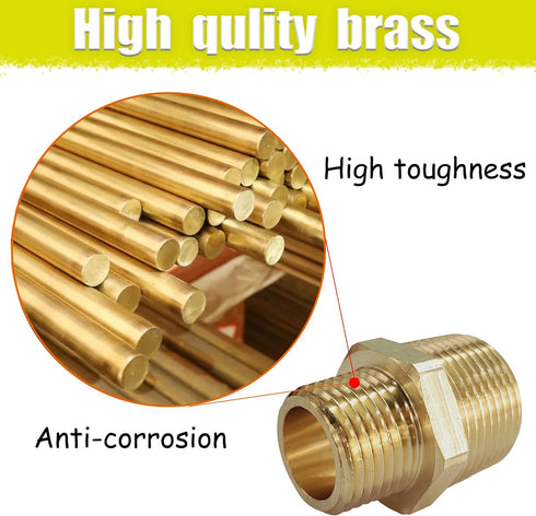 2pcs Reducing Hex Nipple, Brass 1/2" NPT Male x 3/8" NPT Male Pipe Fitting Reducer Nipple Adapter 1000psi Reducer Straight Connector (2pcs, 1/2"-3...