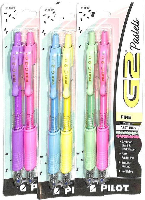 PILOT (3) G2 Pastels Gel Pens, Retractable, Rubber Grip, Fine Pt, 0.7mm, Assorted Colors 2-Packs (14569)...