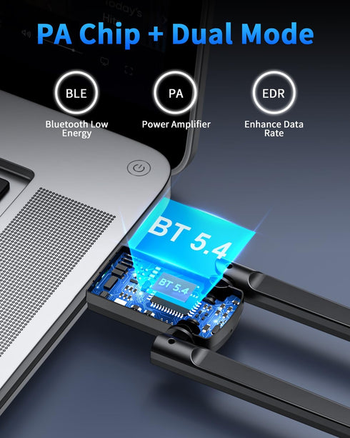 ZEXMTE Long Range USB Bluetooth Adapter for PC 5.4 USB Bluetooth Dongle with High Gain Antenna, Wireless Bluetooth Receiver 590FT / 180M, Plug &Pl...