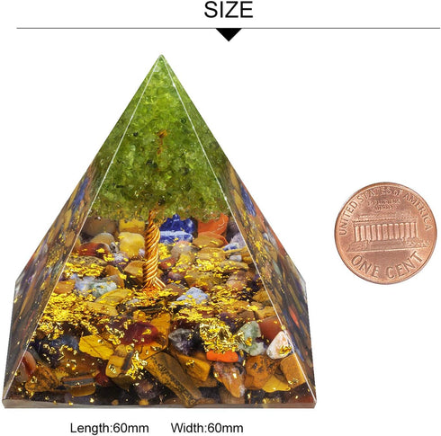 TUMBEELLUWA 2.36in 7 Chakra Crystal Tree of Life Orgonite Pyramid Generator Handmade Energy Stones Decor for Prayer, Meditation, Yoga...