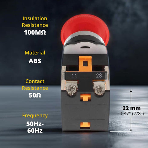 Emergency Push Button Switch, Red Mushroom Head, for Home or Industrial Equipment, Operating Rooms, Distribution Boxes, NO NC, 22mm, Spring Return...
