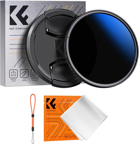 K&F Concept 58mm Variable ND Camera Lens Filter ND2-ND400 (1-9 Stops) + Filter Cap + Cleaning Cloth 18 Multi-Layer Coatings Adjustable Neutral Den...