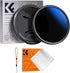 K&F Concept 58mm Variable ND Camera Lens Filter ND2-ND400 (1-9 Stops) + Filter Cap + Cleaning Cloth 18 Multi-Layer Coatings Adjustable Neutral Den...