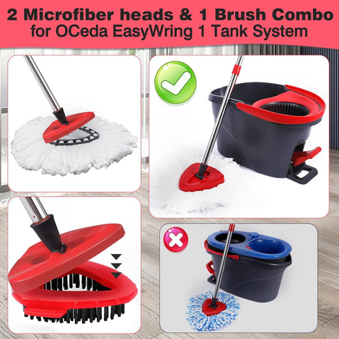 Mop Replacement Heads 2 Pcs & 1 Scrub Brush Combo for Ocedar Easywring 1-Tank System,Microfiber Spin Mop Replacement Head,Machine Washable for Bat...