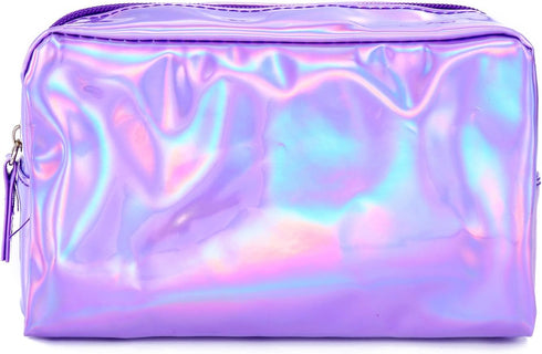 Teensery PU Leather Holographic Makeup Pouch Cosmetic Bag Waterproof Toiletries Organizer Pen Bag for Women and Girls (Purple)...