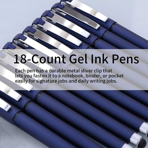0.7mm Black Ink Gel Ink Rollerball Pens 2 in 1 Medium Point Pens with Stylus Work Pen Smooth Writing for Office Black gel pen (18pack-Black Ink)...