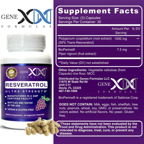 GENEX Resveratrol Supplement Japanese Knotweed 1500mg, Organic Trans-Resveratrol Capsules with BioPerine for Absorption, Gluten-Free, Vegan Supple...