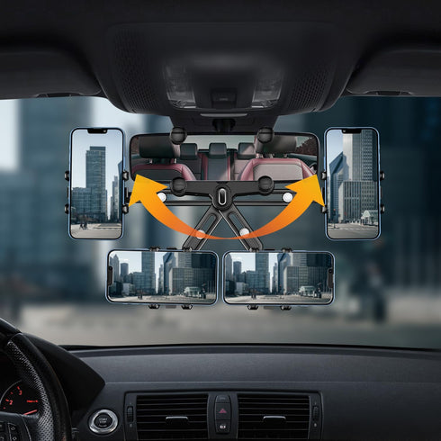 Rear View Mirror Phone Holder, 360°Rotatable and Retractable Rearview Mirror Phone Holder for Car, Upgraded Four Corners Anti-Shake Multifunctiona...
