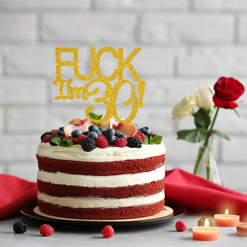 Funny Happy 30 Birthday Cake Topper - Gold Glitter Men 30th Birthday Cake Topper - 30th Cake Topper for Women Birthday Party Decoration...