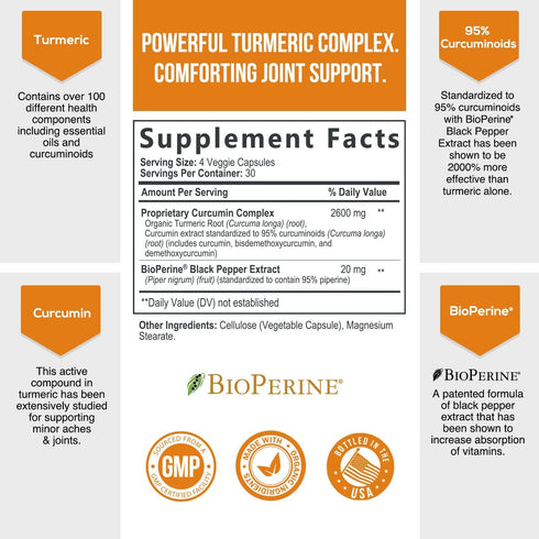 Turmeric Curcumin with BioPerine Black Pepper Extract 2600mg - High Absorption Ultra Potent Tumeric Herbal Supplement with 95% Curcuminoids, Natur...