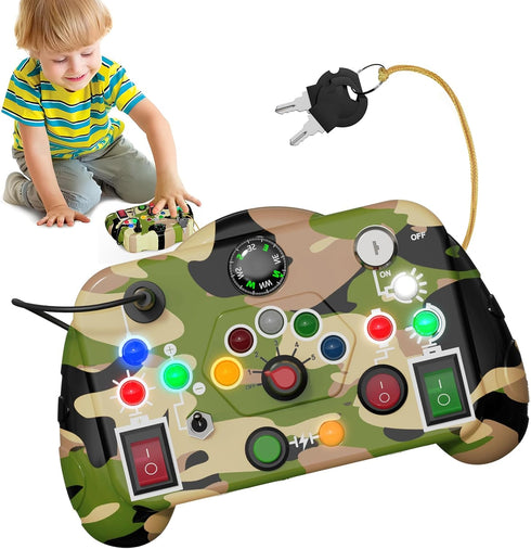 Montessori Busy Board with Led Light Switch, Sensory Montessori Travel Board for Toddlers 1-3, Camouflage Theme Toddler Educational Activities Toy...