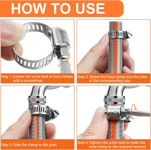 40PCS Hose Clamps, Camtek Stainless Steel Adjustable 6-29mm Range Worm Gear Hose Clamp Duct Clamp Pipe Clamp Fuel Line Clamp for Plumbing, Automot...