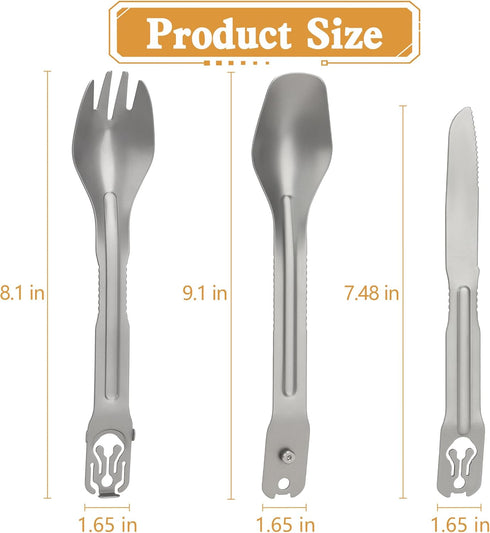 5-in-1 Camping Utensils Detachable Cutlery Portable Silverware Stainless Steel Flatware Multitool Set Tongs Spork Spoon Knife for Backpacking Hiki...