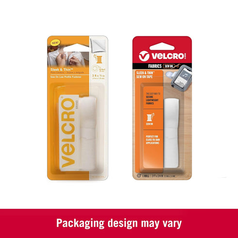 VELCRO Brand Sleek and Thin for Fabrics | 3ft x 3/4in Tape, White | Soft on Skin Ultra Light with Sewing Lane Technology,...