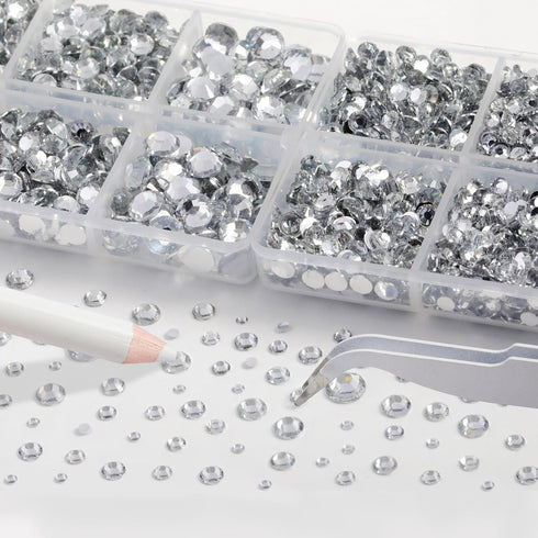 Resin Rhinestones Kit for Crafts,8400 pcs Crystal Flatback Rhinestones Mixed 5 Sizes 2mm-6mm with B7000 Glue Tweezers and Wax Pencil for Fabric Tu...