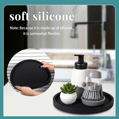 Silicone Bathroom Tray Round Vanity Tray Decorative Soap Holder Kitchen Countertop Organizer Coffee Table Decor for Candle, Perfume, Plant, 9 Inch...