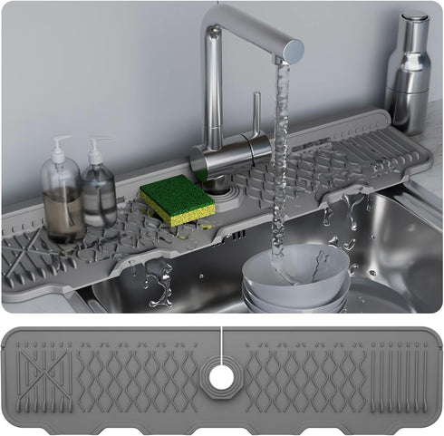 Kitchen Sink Splash Guard, Silicone Draining Mat Kitchen Faucet, 90° Foldable Design to Accommodate a Variety of Sink Countertops Gray(25* 5.9)...