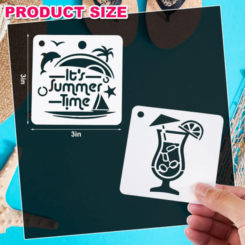80 Pieces 3 x 3 Inch Summer Hawaii Themed Reusable Plastic Art Craft Kits for DIY Painting Art Projects Wood Wall Floor Fabric Furniture Tile Holi...