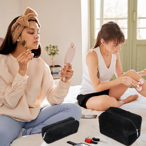 Small makeup bag 2Pcs Plush Cosmetic bag White Makeup Bag Cute Fluffy Makeup Pouch Small Purse Aesthetic Travel Cosmetic Bag Gifts for Women...