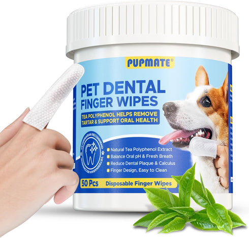 Dental Care Wipes for Dog- Teeth Cleaning Finger Wipes for Plaque and Tartar Removal, Safe & Gentle Disposable Toothbrush Wipes for Fresh Breath &...