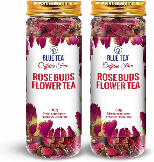 BLUE TEA - Rose Buds Tea - 1.05 Oz (Pack of 2) 60 Cups - Loose | Rich in Vitamin-C - For Hair & Skin | Caffeine Free - Flower Based - Herbal Tea -...